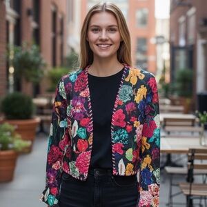 Alice + Olivia Botanical Garden  Floral Lamb Leather Jacket PTP 19” ($1295)